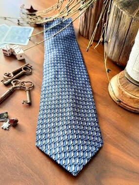 Stafford Men's Silk Geometric Tie in Blue & White